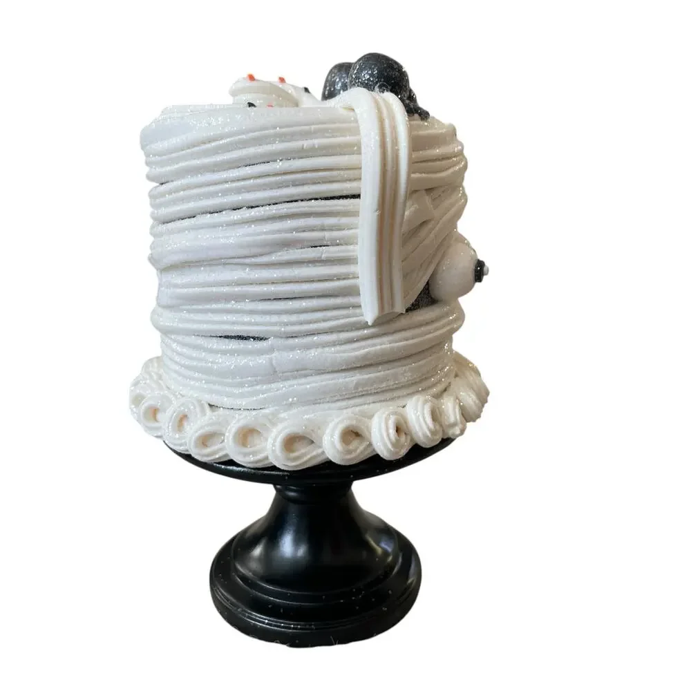 Happy Halloween CANDY CORN LANE Mummy Cake On Stand Super Cute Table Decor NEW